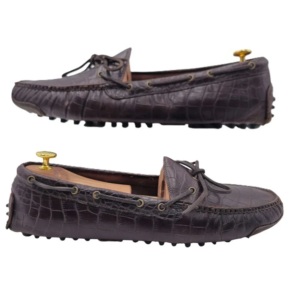 Cole Haan Men's 12D Brown Crocodile Embossed Leather Dress Shoes Driving Loafers - Picture 4 of 10